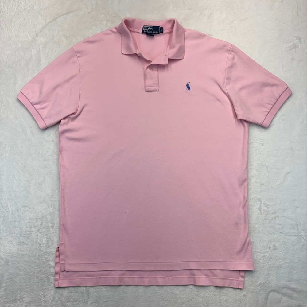 Polo Ralph Lauren Pink Short Sleeve Cotton Mesh Shirt Blue Pony Logo Large